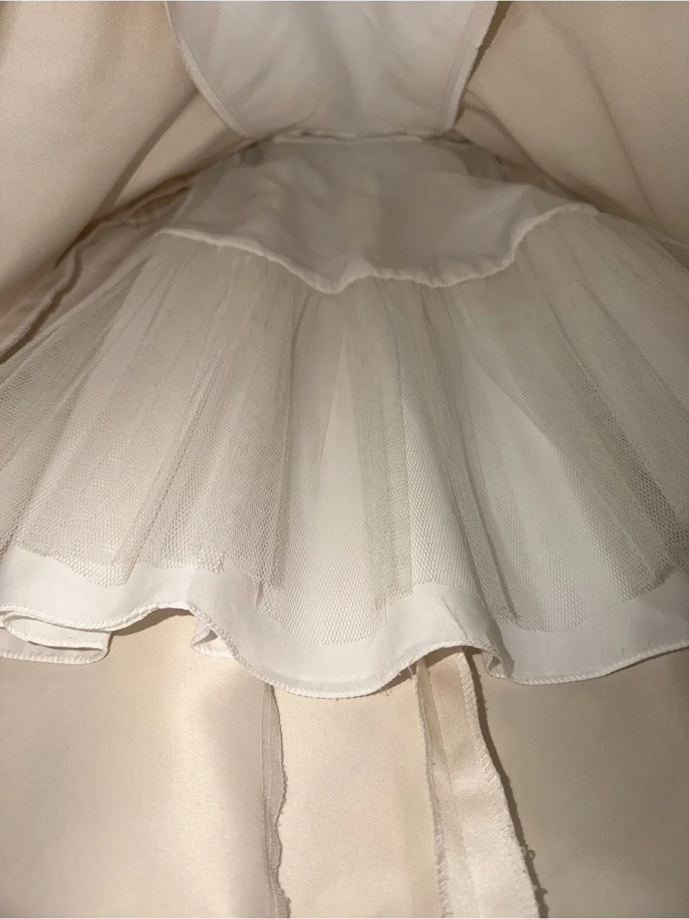 David's Bridal 2T Flower Girl Satin Dress High-Low Train - Ivory/Champagne - Picture 8 of 11